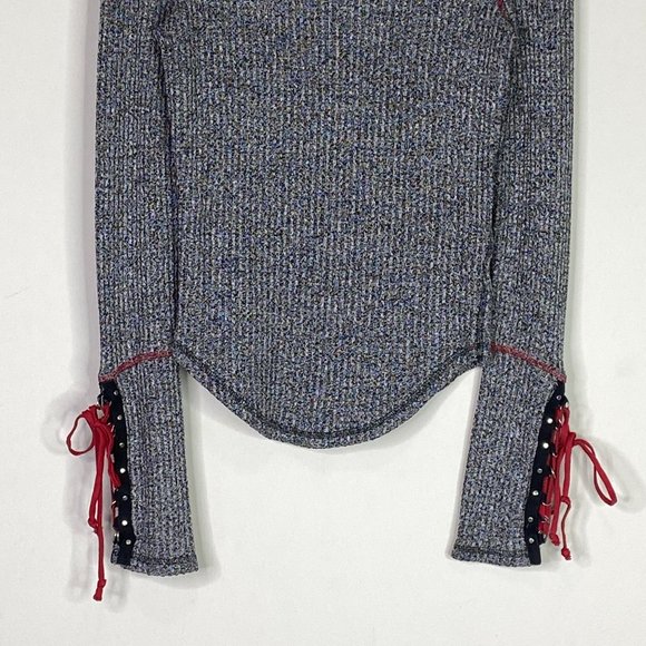 Free People Lace-Up-Sleeve Thermal Sweater Mountaineer Cuff Top Women's Size XS - Picture 5 of 9